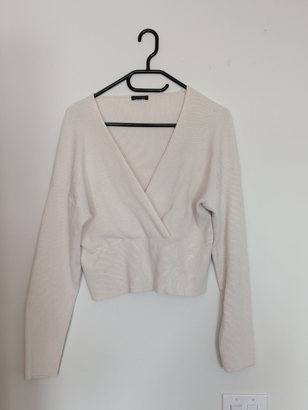 Cropped V-Neck Wrap Sweater - Cream